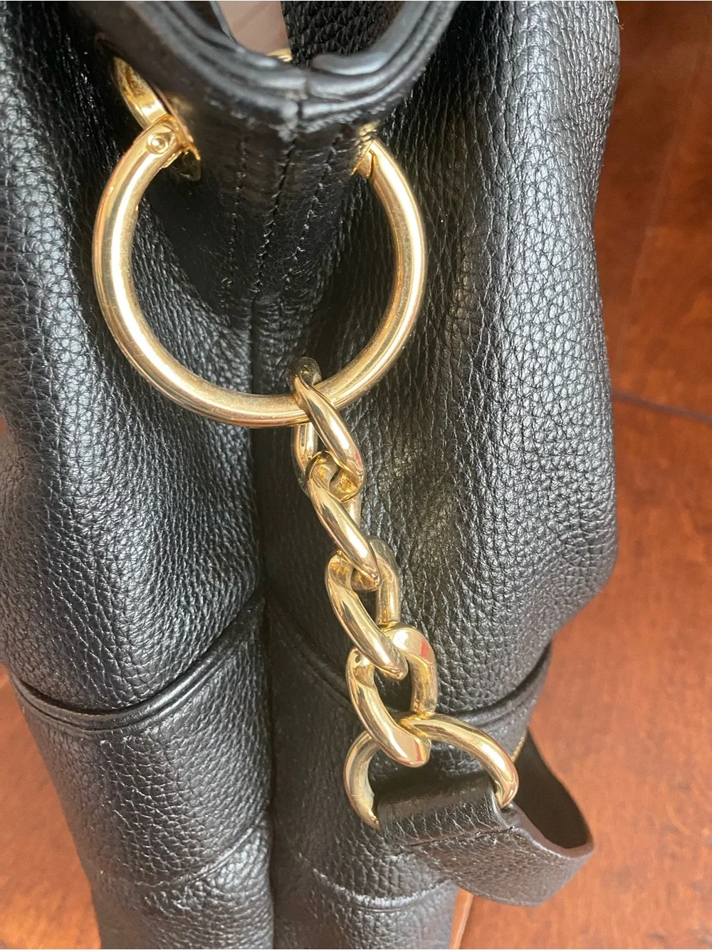 Michael Kors Jamesport Large Shoulder Tote – Black Pebbled Leather & Gold